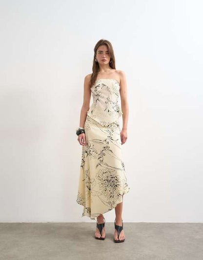 Topshop co-ord bias maxi slip skirt in sketched mono floral