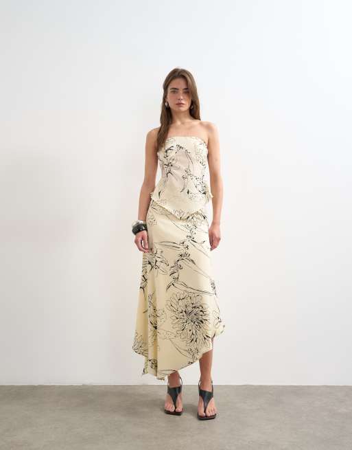 Topshop co-ord bias maxi slip skirt in sketched mono floral