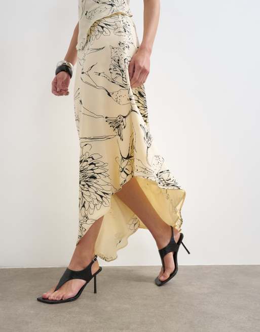 Topshop co-ord bias maxi slip skirt in sketched mono floral