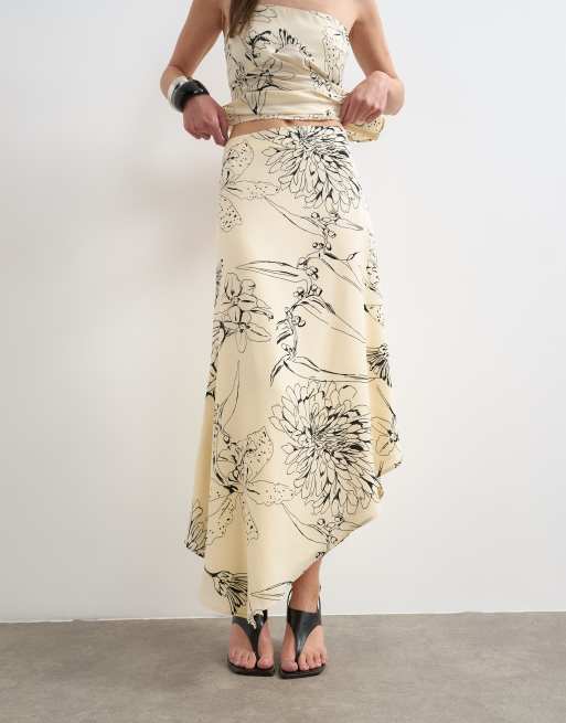 Topshop co-ord bias maxi slip skirt in sketched mono floral