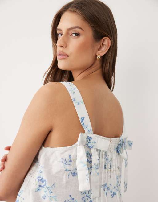 Wednesdays Girl floaty lace tiered smock top in baby blue floral
