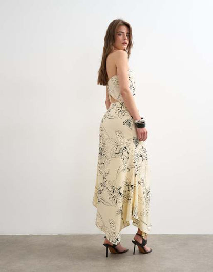 Topshop co-ord bias maxi slip skirt in sketched mono floral
