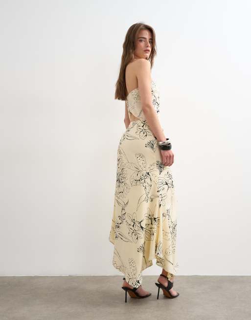 Topshop co-ord bias maxi slip skirt in sketched mono floral